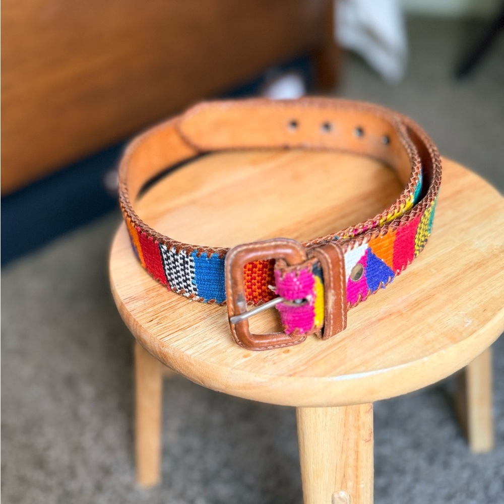 Handwoven Multicolor Leather-Trim Belt